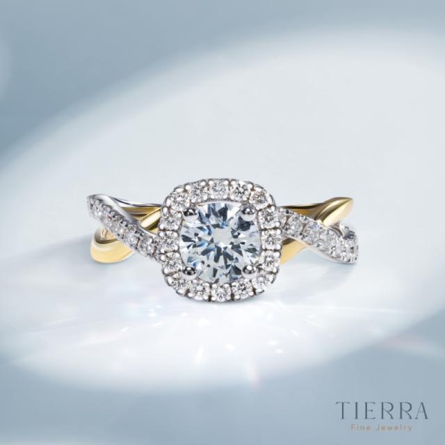 Nhẫn kim cương Halo cushion đai twist 1 đai tấm NKC2405